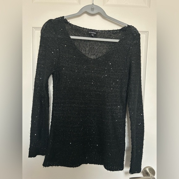 4/$20 Le chateau black sequins mesh special occasion party  sweater- size S - Picture 2 of 8